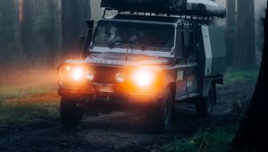 Preview wallpaper land rover defender, land rover, suv, car, fog