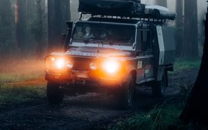 Preview wallpaper land rover defender, land rover, suv, car, fog