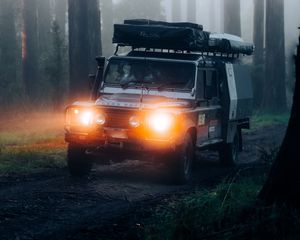 Preview wallpaper land rover defender, land rover, suv, car, fog