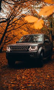 Preview wallpaper land rover discovery, land rover, vehicle, suv, gray, front view