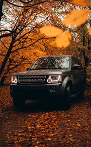 Preview wallpaper land rover discovery, land rover, vehicle, suv, gray, front view