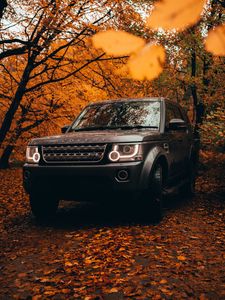 Preview wallpaper land rover discovery, land rover, vehicle, suv, gray, front view