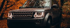 Preview wallpaper land rover discovery, land rover, vehicle, suv, gray, front view