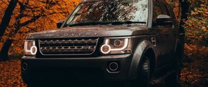 Preview wallpaper land rover discovery, land rover, vehicle, suv, gray, front view