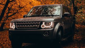 Preview wallpaper land rover discovery, land rover, vehicle, suv, gray, front view