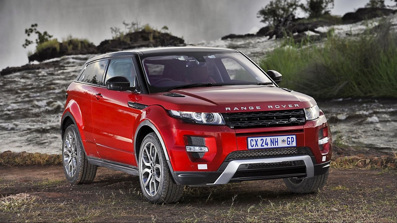 Wallpaper land rover, range rover, evoque, south africa, waterfall, jeep, red, vehicle