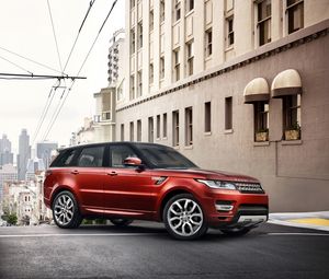 Preview wallpaper land rover, range rover, suv, red, city