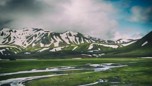 Preview wallpaper landmannalaugar, iceland, mountains, grass