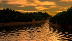 Preview wallpaper landscape, 3d, art, river, trees