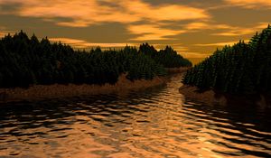 Preview wallpaper landscape, 3d, art, river, trees