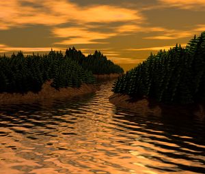 Preview wallpaper landscape, 3d, art, river, trees