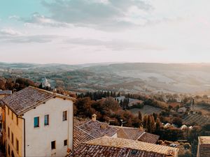 Preview wallpaper landscape, aerial view, architecture, commune, montone, italy