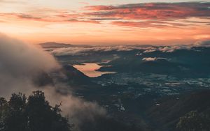 Preview wallpaper landscape, aerial view, dusk, clouds, height