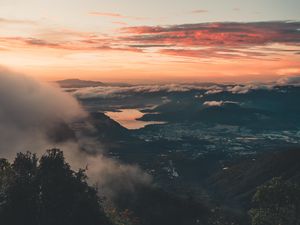 Preview wallpaper landscape, aerial view, dusk, clouds, height