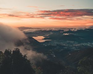 Preview wallpaper landscape, aerial view, dusk, clouds, height