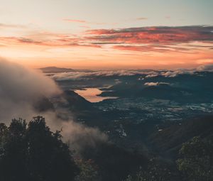 Preview wallpaper landscape, aerial view, dusk, clouds, height