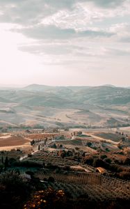 Preview wallpaper landscape, aerial view, fog, commune, montone, italy