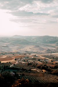 Preview wallpaper landscape, aerial view, fog, commune, montone, italy