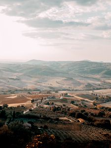 Preview wallpaper landscape, aerial view, fog, commune, montone, italy