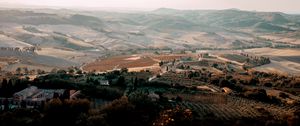 Preview wallpaper landscape, aerial view, fog, commune, montone, italy