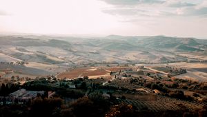 Preview wallpaper landscape, aerial view, fog, commune, montone, italy