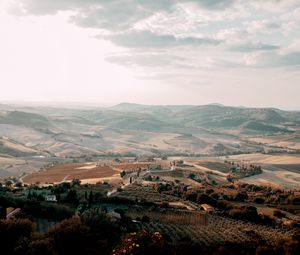 Preview wallpaper landscape, aerial view, fog, commune, montone, italy