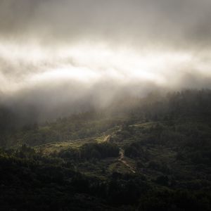 Preview wallpaper landscape, aerial view, fog, clouds