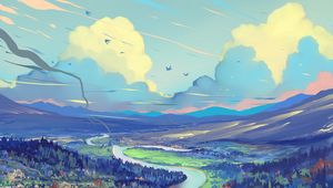Preview wallpaper landscape, art, road, mountains, sky
