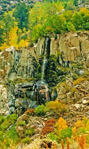 Preview wallpaper landscape, autumn, waterfall, trees, rocks