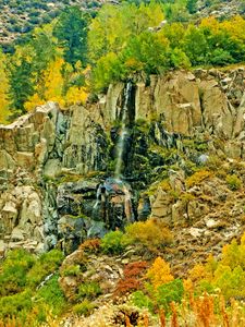 Preview wallpaper landscape, autumn, waterfall, trees, rocks