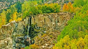 Preview wallpaper landscape, autumn, waterfall, trees, rocks