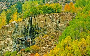 Preview wallpaper landscape, autumn, waterfall, trees, rocks