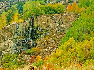 Preview wallpaper landscape, autumn, waterfall, trees, rocks