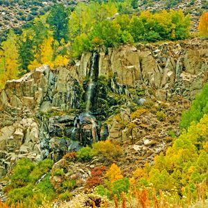 Preview wallpaper landscape, autumn, waterfall, trees, rocks