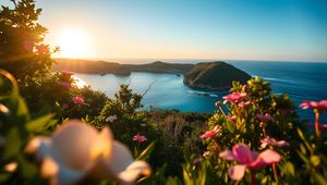 Preview wallpaper landscape, bay, cove, sea, mountains, flowers