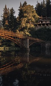 Preview wallpaper landscape, bridge, river, building, trees