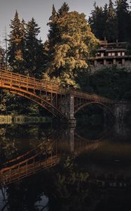 Preview wallpaper landscape, bridge, river, building, trees