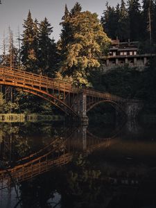 Preview wallpaper landscape, bridge, river, building, trees