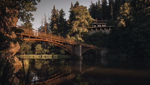 Preview wallpaper landscape, bridge, river, building, trees