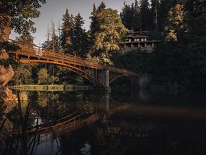 Preview wallpaper landscape, bridge, river, building, trees