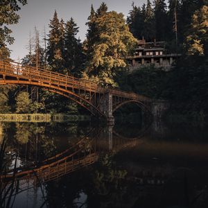 Preview wallpaper landscape, bridge, river, building, trees