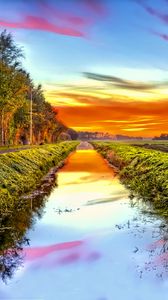 Preview wallpaper landscape, canal, water, field, grass