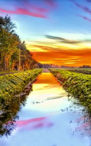 Preview wallpaper landscape, canal, water, field, grass