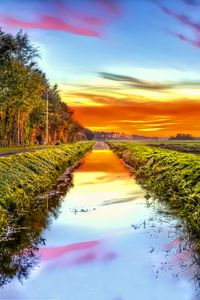 Preview wallpaper landscape, canal, water, field, grass