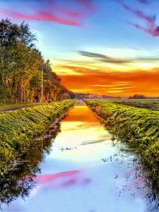 Preview wallpaper landscape, canal, water, field, grass