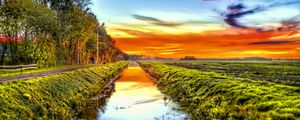 Preview wallpaper landscape, canal, water, field, grass