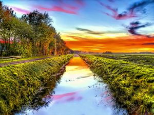 Preview wallpaper landscape, canal, water, field, grass