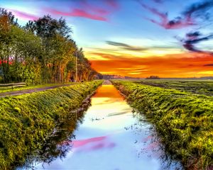 Preview wallpaper landscape, canal, water, field, grass