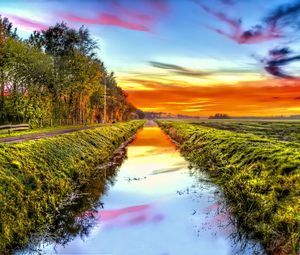 Preview wallpaper landscape, canal, water, field, grass