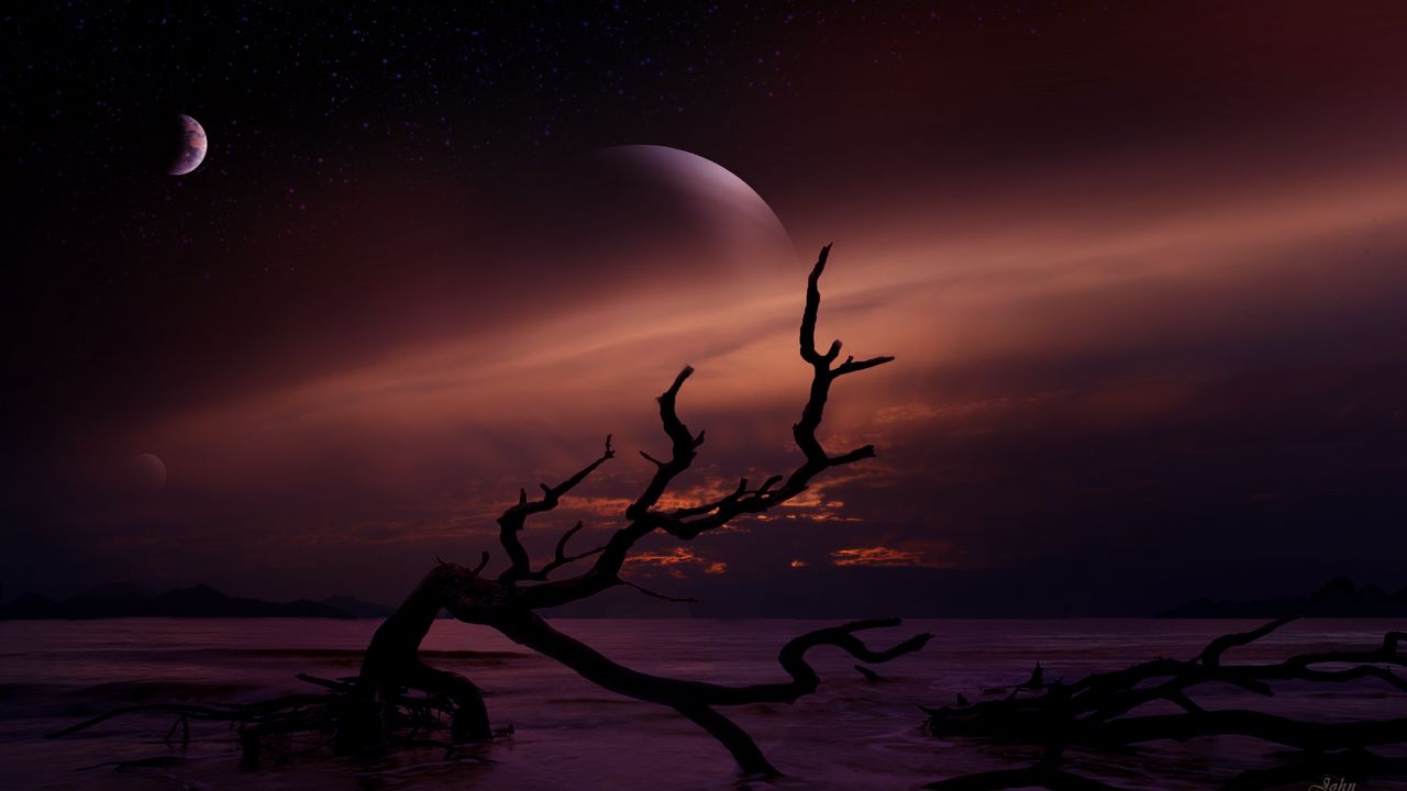 Wallpaper landscape, dark, space, dusk